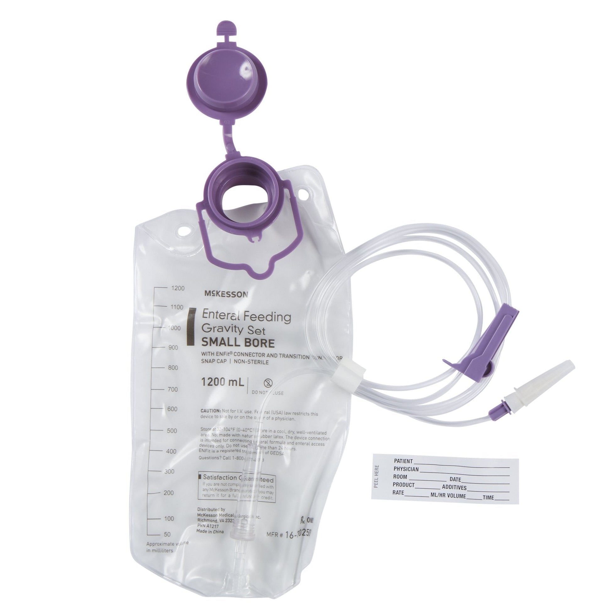 Enteral feeding gravity bag set, small bore, with ENFit connector and tubing