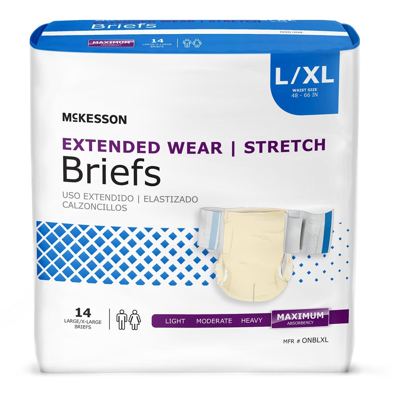 Extended Wear Stretch brief diapers, Large/XL, waist 48–66 in, 14 count pack