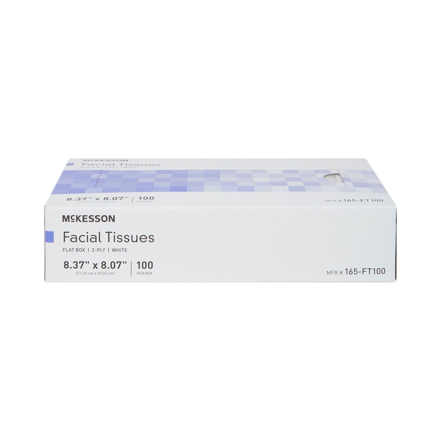 White facial tissues carton, 8.37 x 8.07 in, 100 tissues per box