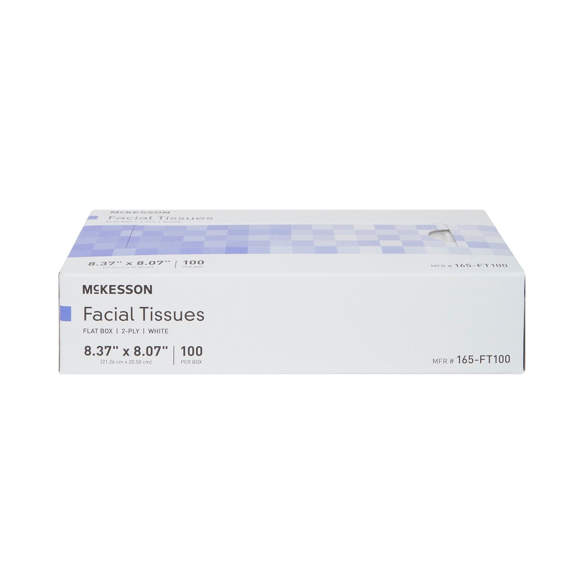White facial tissues carton, 8.37 x 8.07 in, 100 tissues per box
