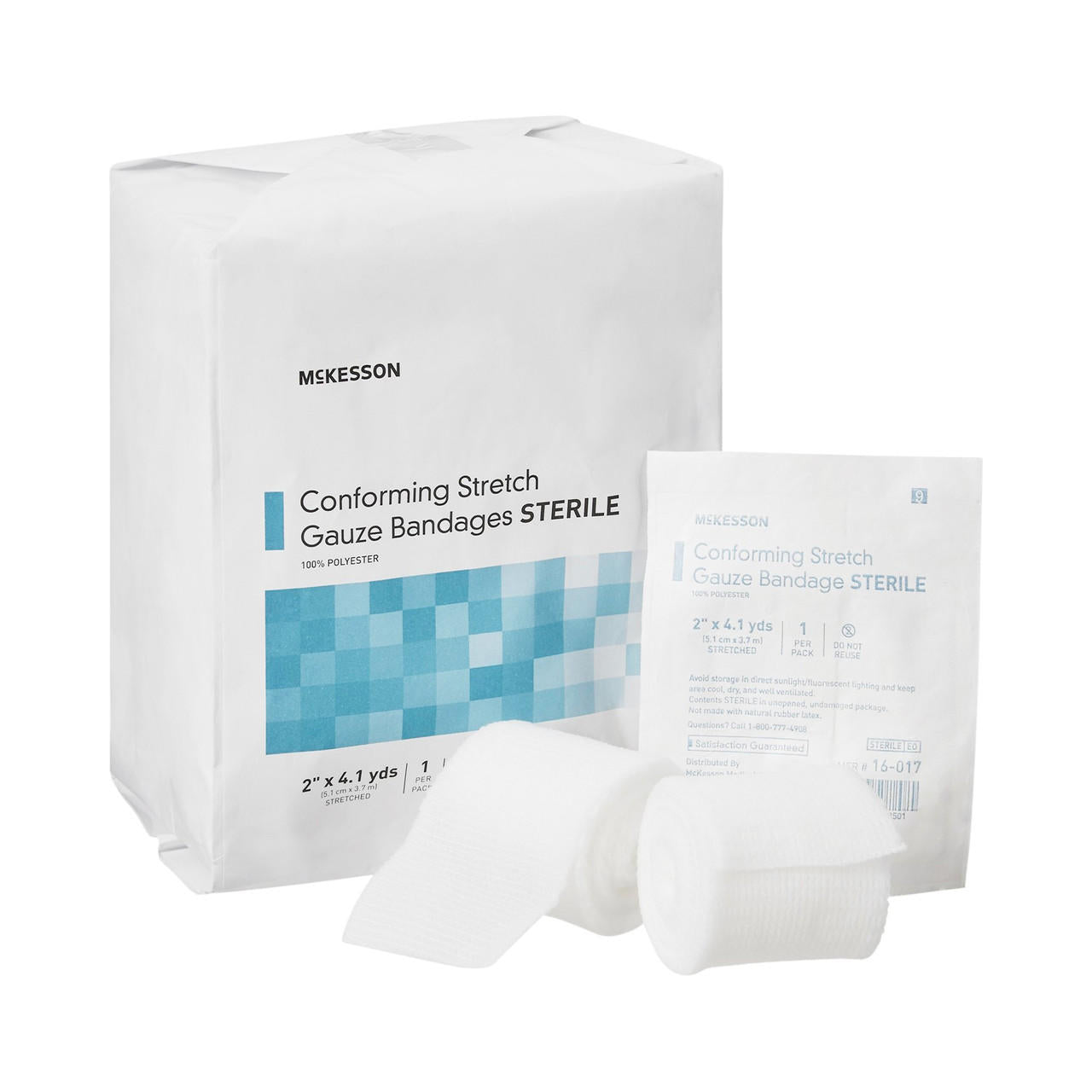 Sterile conforming stretch gauze bandage roll, 2 in x 4.1 yd, white