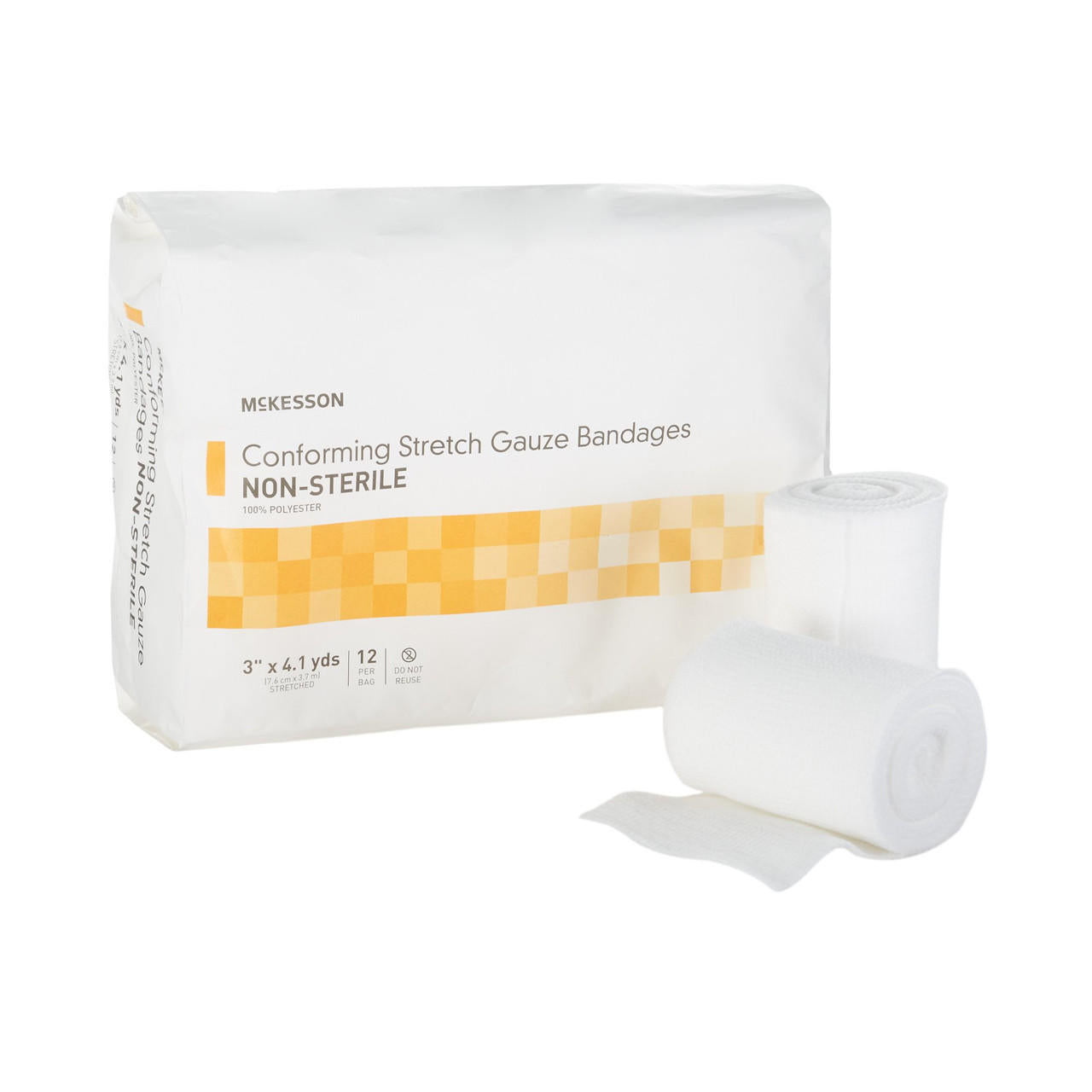 Non-sterile conforming stretch gauze bandage roll, 3in x 4.1yds
