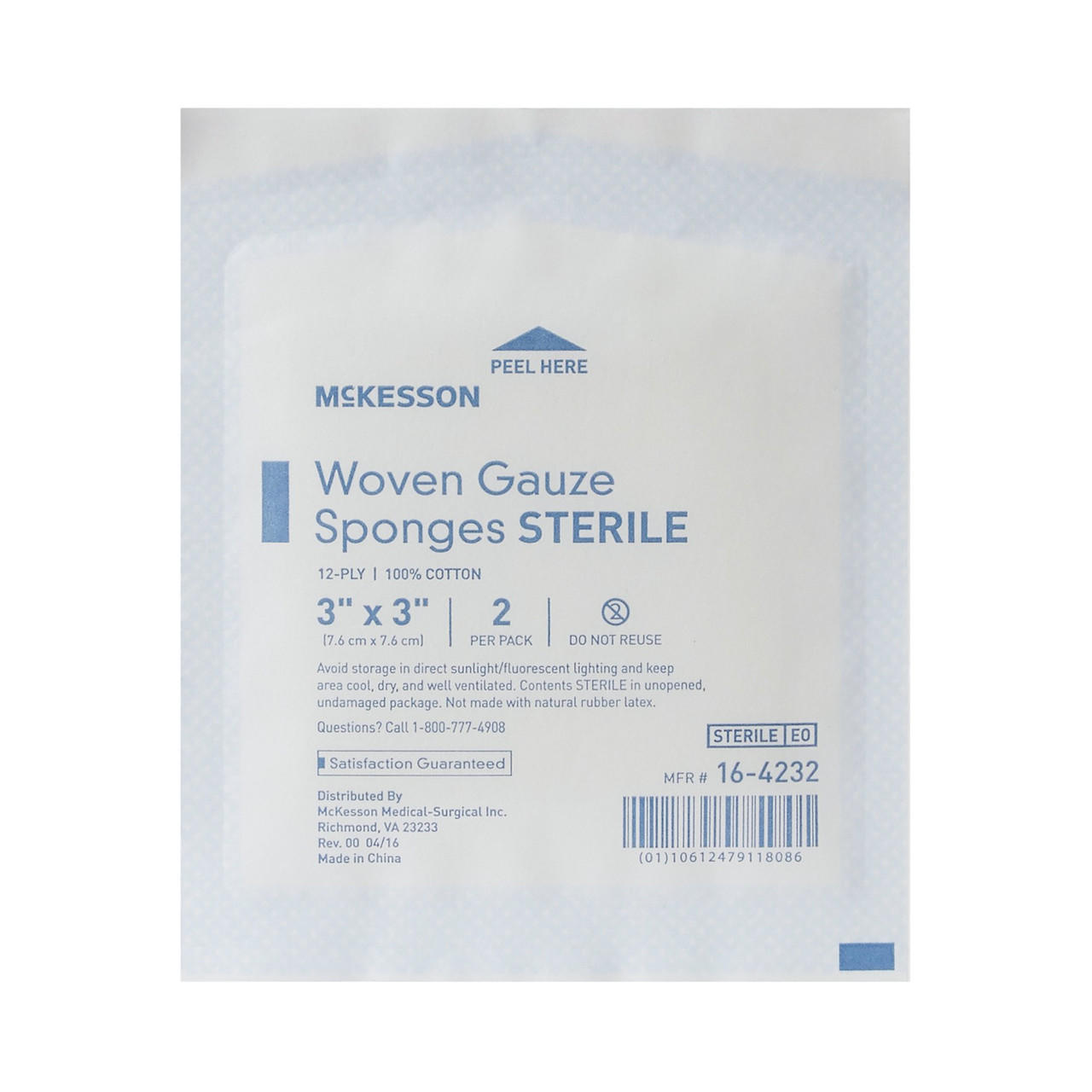 Individually wrapped sterile woven gauze sponges, 3x3 inch, 12-ply cotton pads