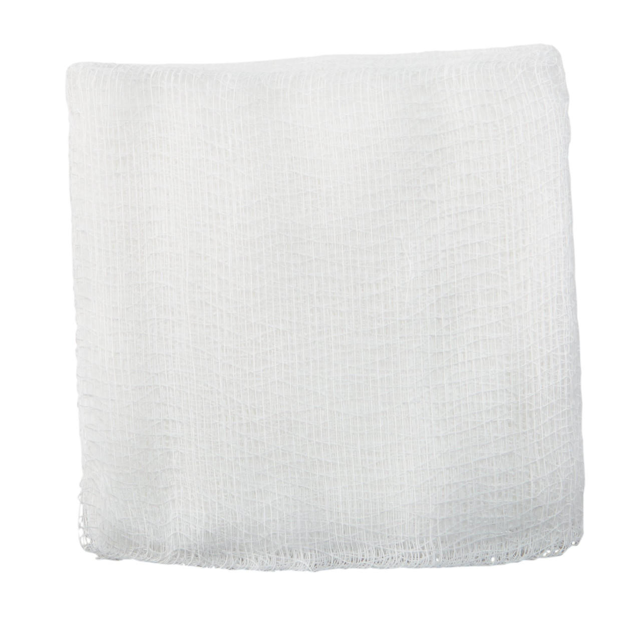 Stack of white woven cotton gauze sponges, square 12-ply, non-sterile
