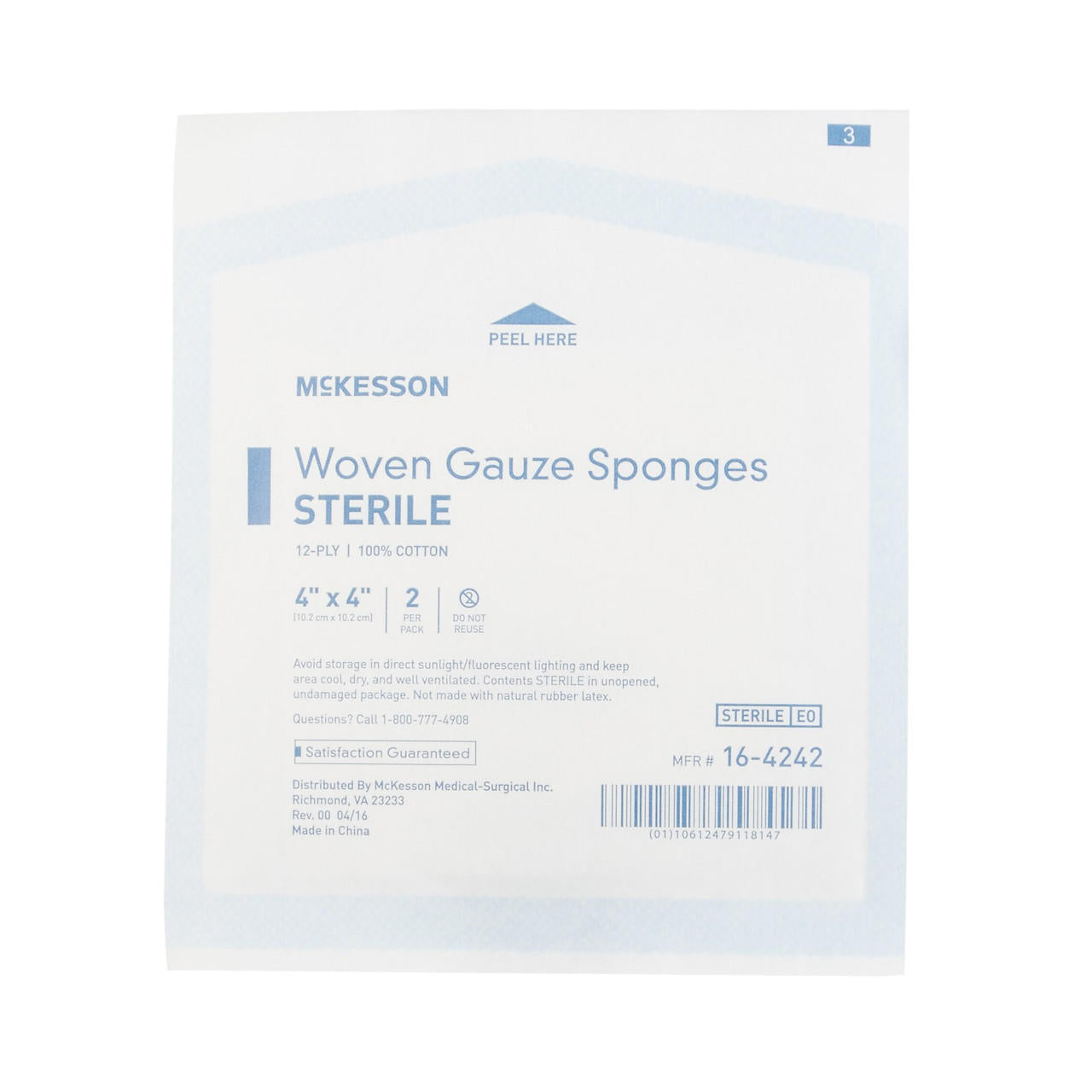 Sterile woven gauze sponge pouch, 4 x 4 inch, 12-ply, 2 per pack