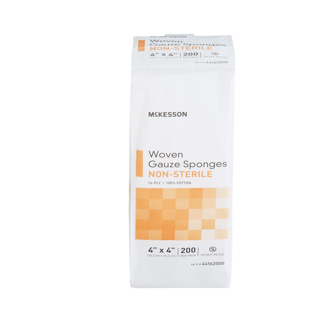 Non-sterile woven gauze sponge pack, 16-ply 4x4 in squares, 200 per pack