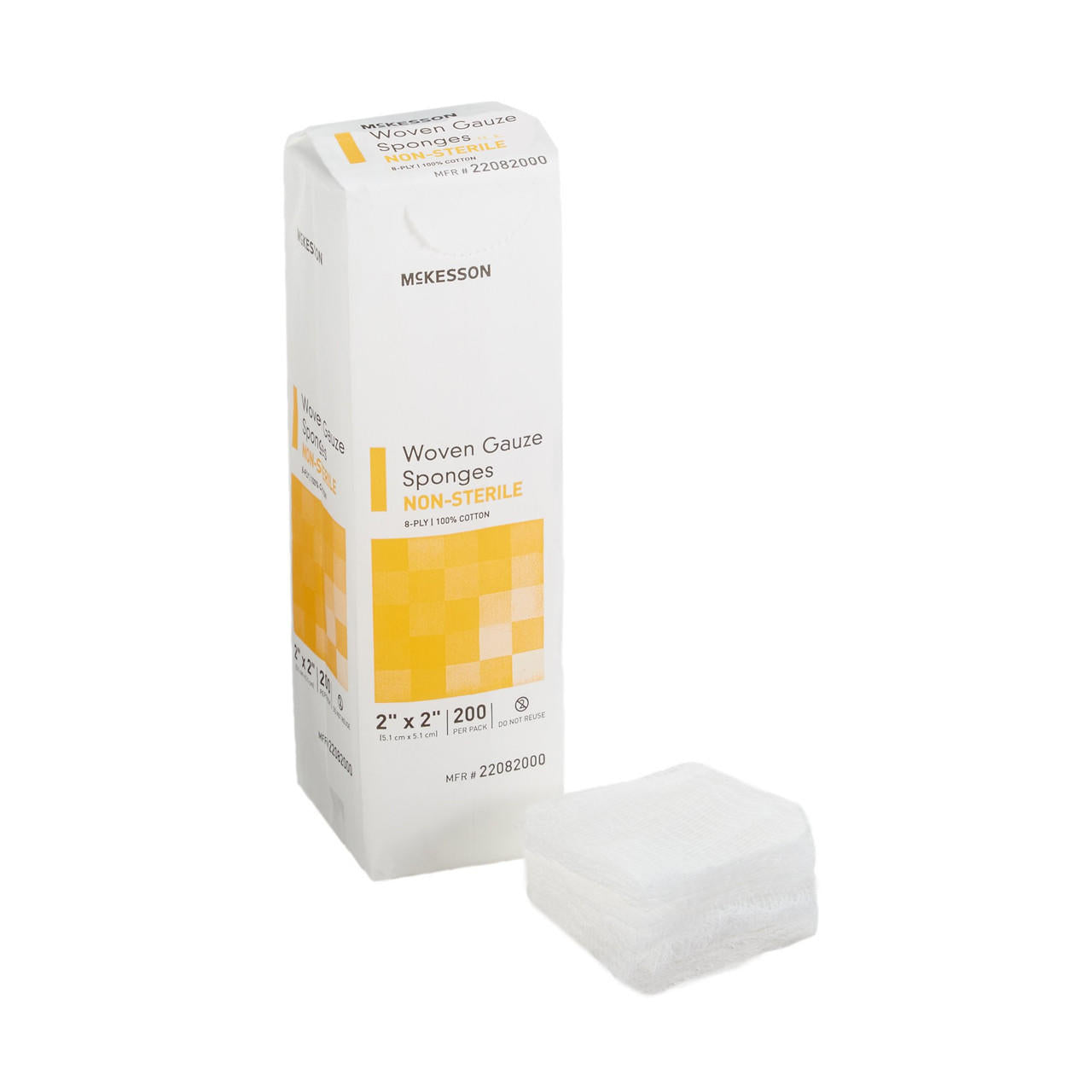 8-ply non-sterile woven gauze, 2x2 in square; box of 200 pads