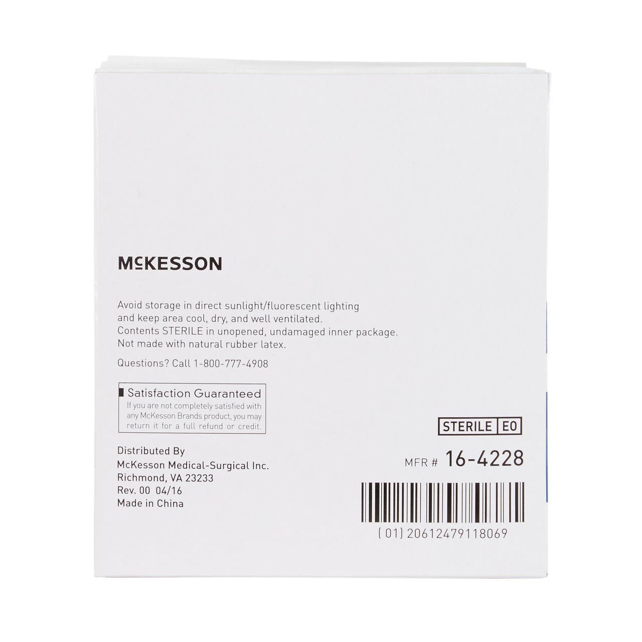 Sterile gauze sponge package back with barcode and sterile EO label