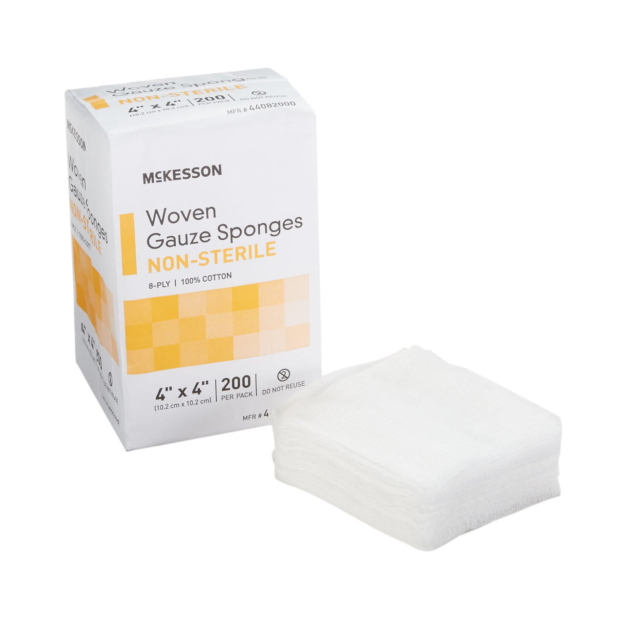 McKesson non-sterile woven gauze sponges, 4x4 in, 8-ply; box of 200