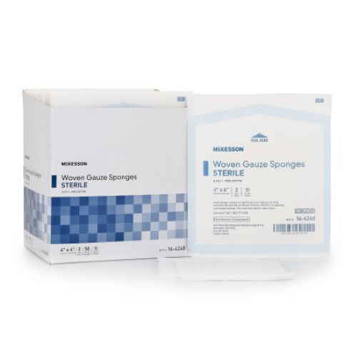Sterile 4x4 inch woven gauze sponges, 8-ply, in box packaging