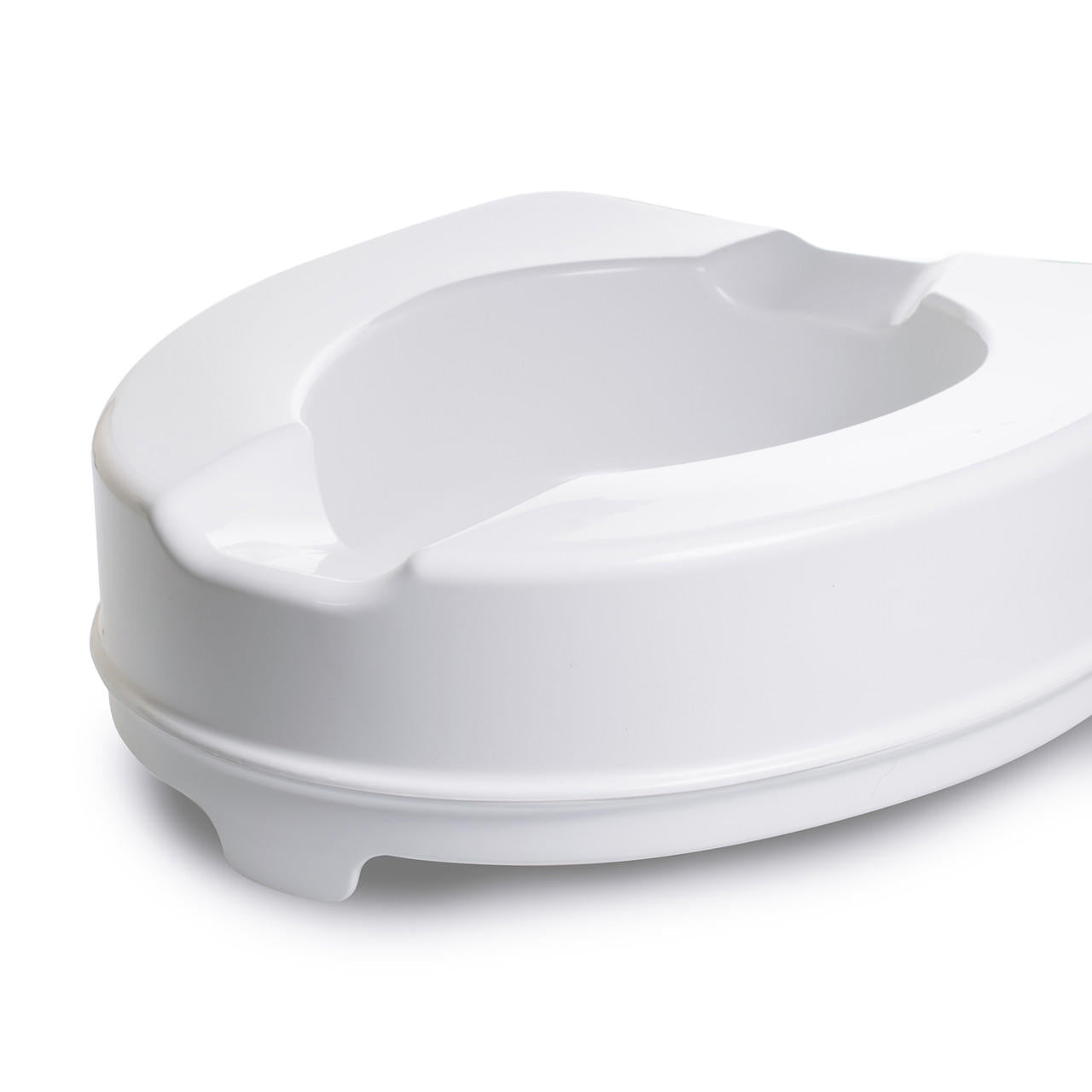 White raised toilet seat with smooth lid and oval opening