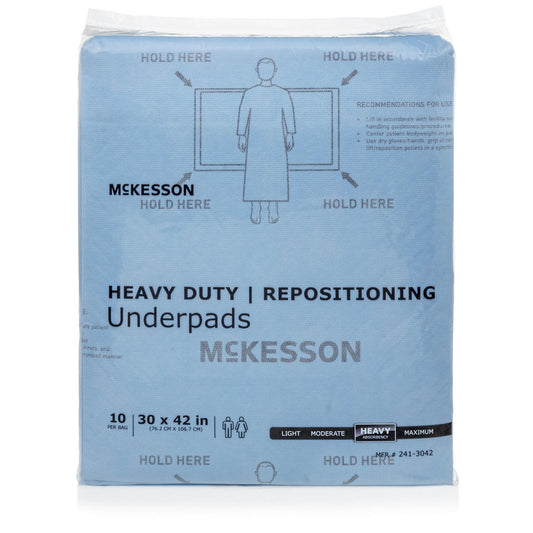 McKesson heavy-duty repositioning underpads, 30 x 42 in pack (10 per bag)
