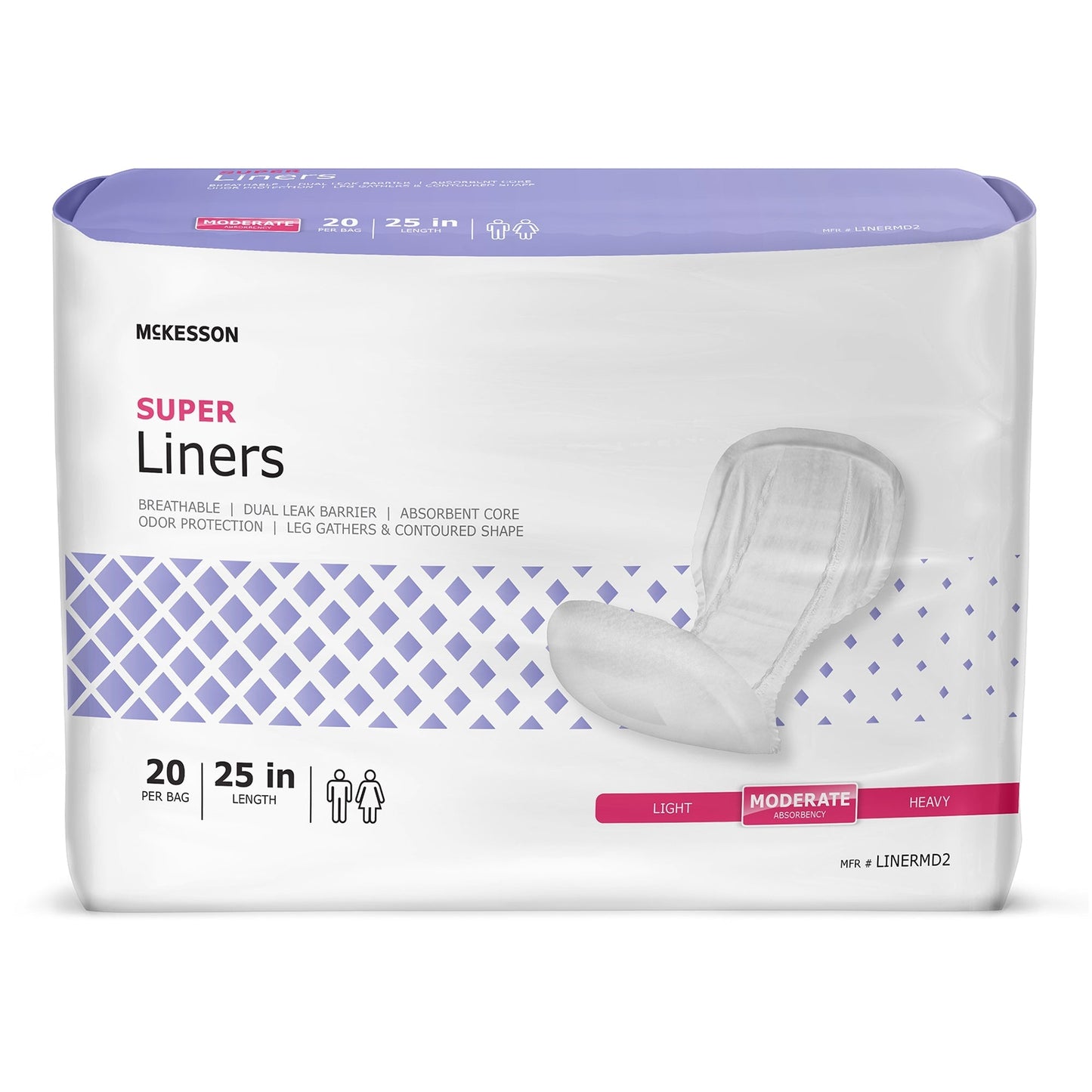 McKesson incontinence liners, regular Super liners; 20 per bag, 25" length