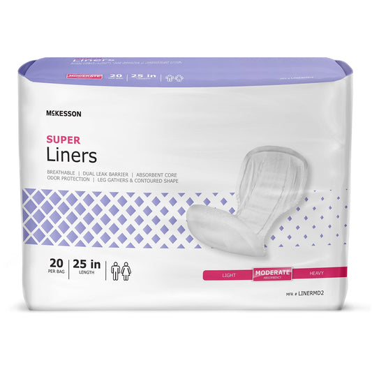 McKesson incontinence liners, regular Super liners; 20 per bag, 25" length
