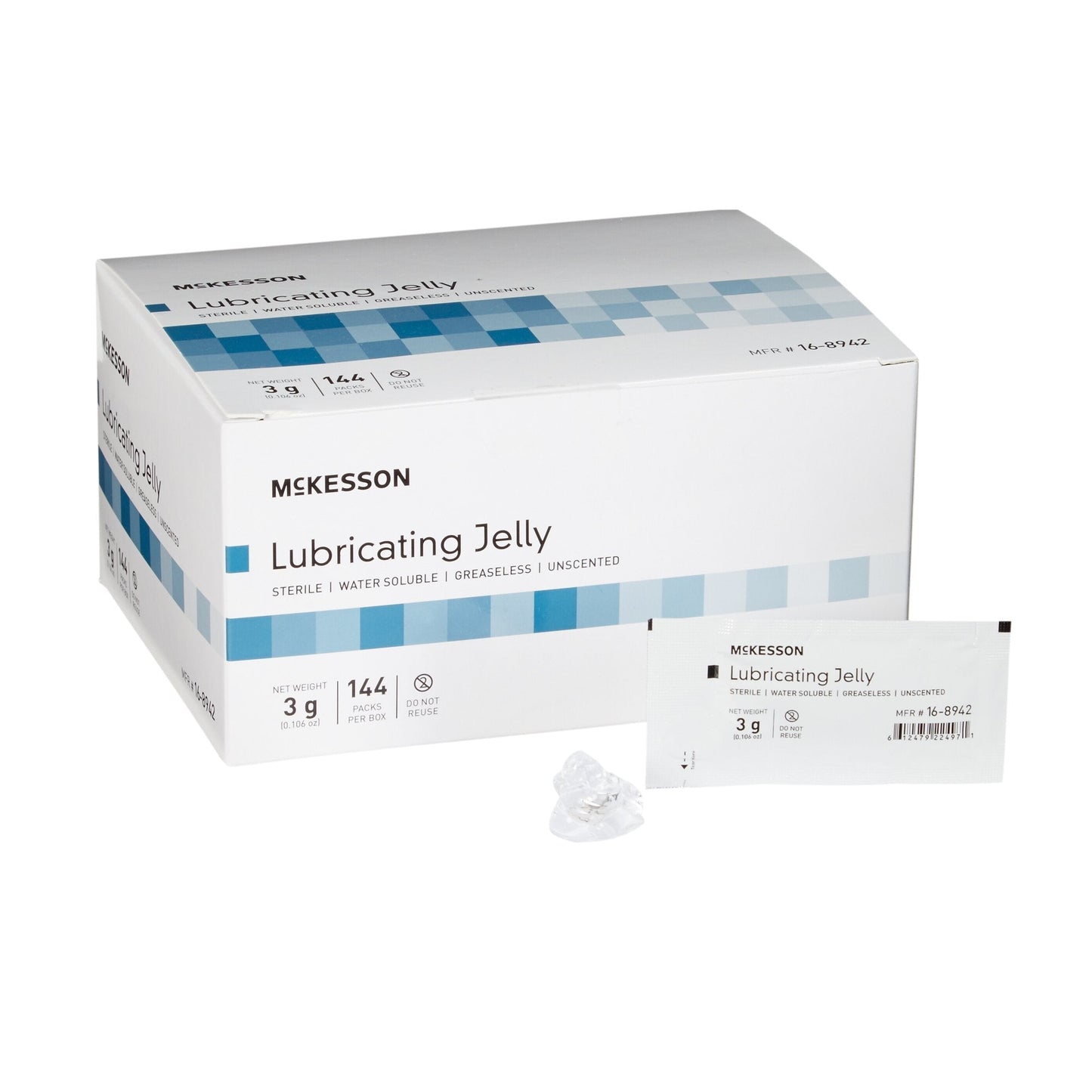 Lubricating jelly box with 3 g individual packets, 144 per box