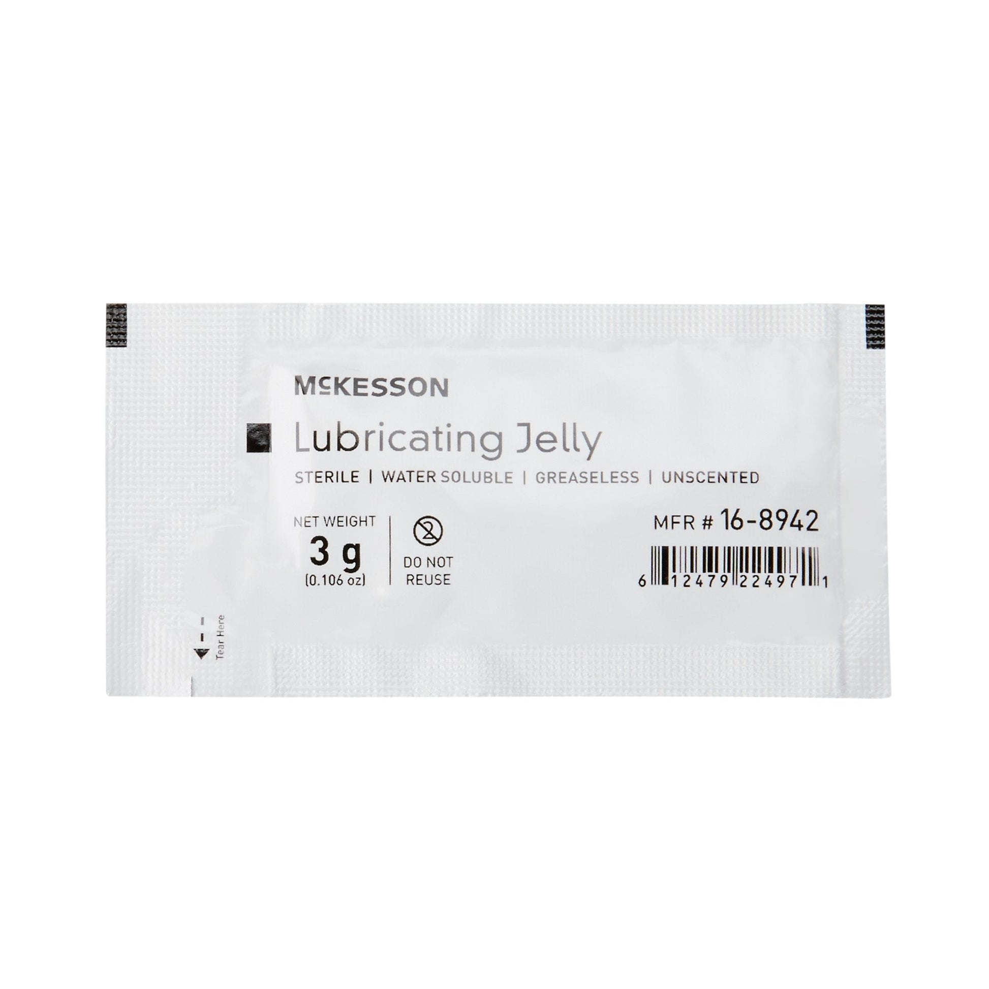 Sterile 3 g lubricating jelly packet, water soluble, greaseless, unscented