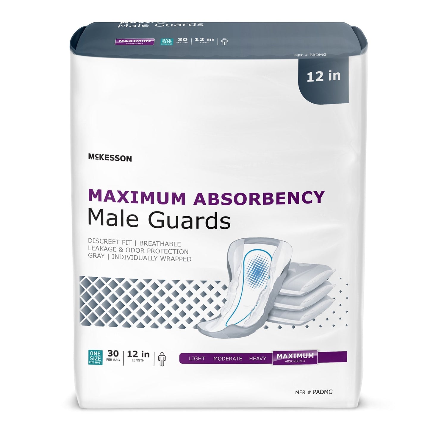 McKesson maximum absorbency male guards, pack of 30, 12 in, individually wrapped