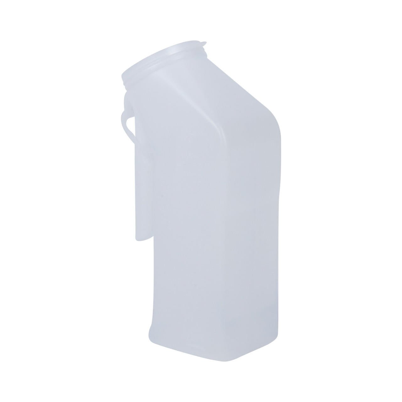 Male urinal with lid, translucent container with side handle