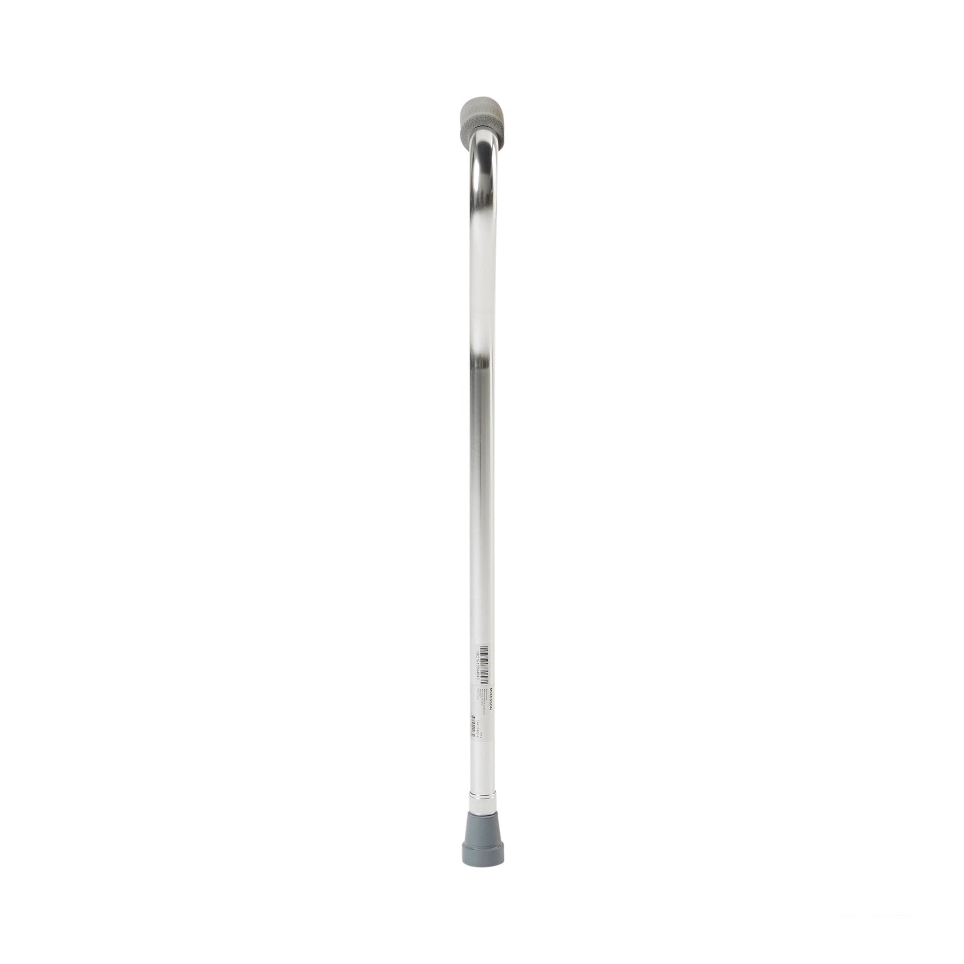 Silver aluminum offset cane with padded handle and rubber tip base