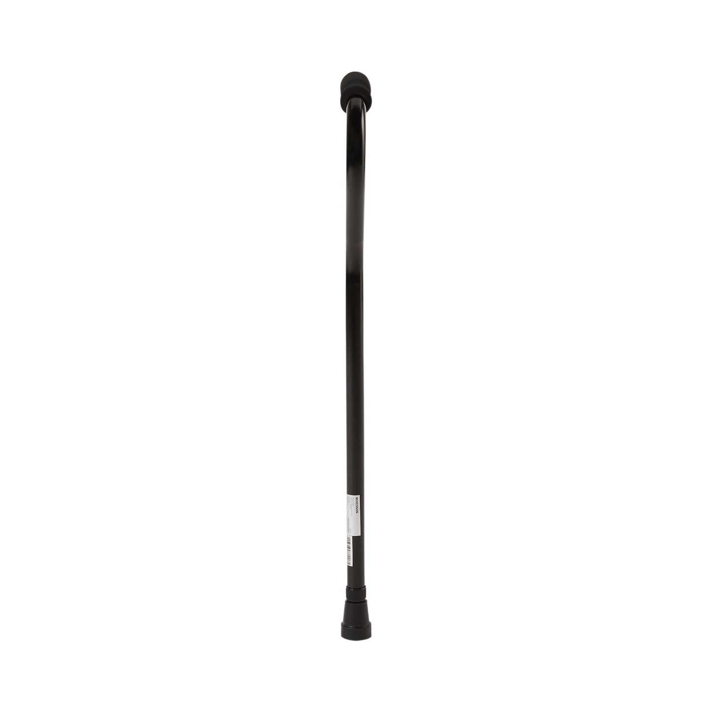 Black aluminum offset cane showing adjustable shaft and rubber base tip