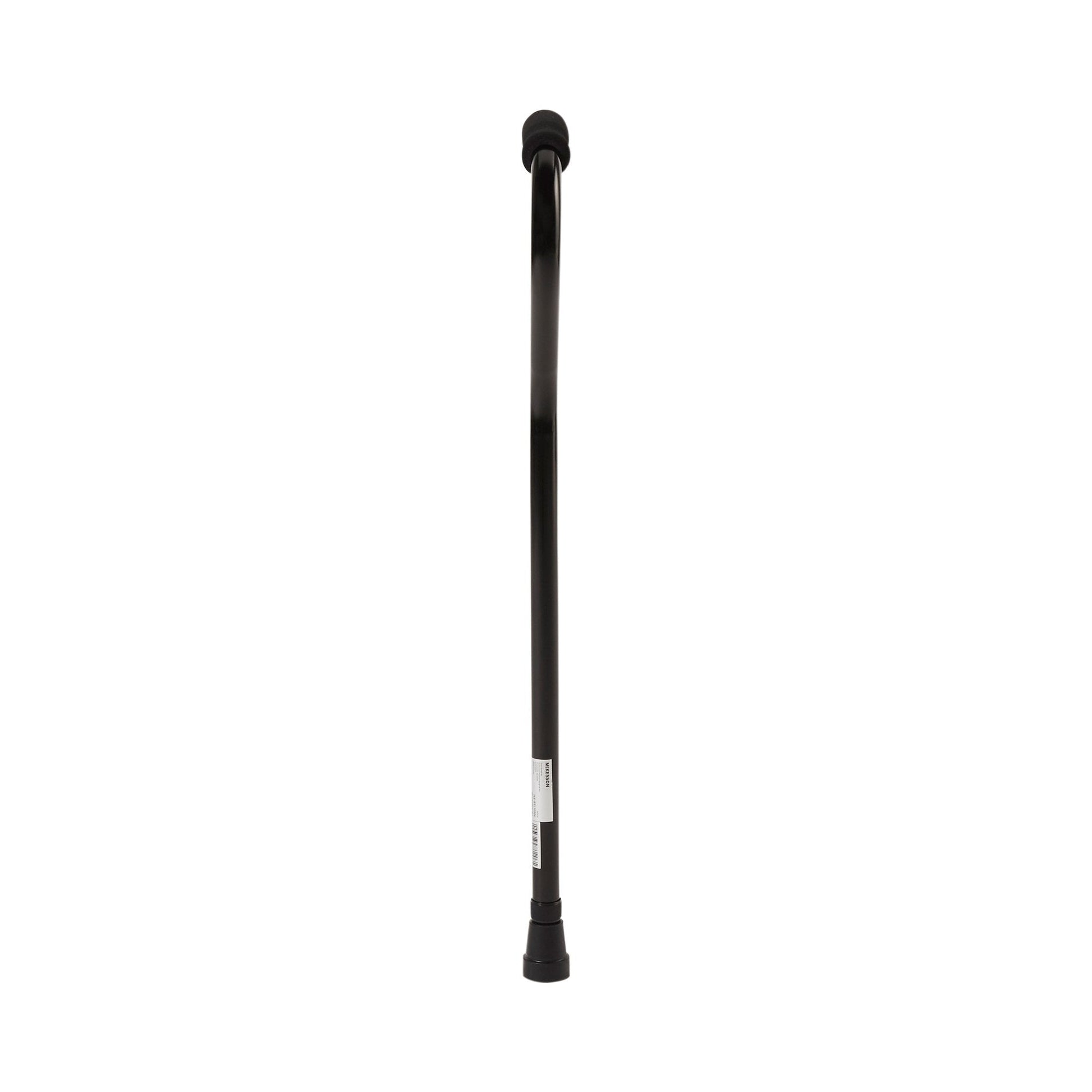 Black aluminum offset cane showing adjustable shaft and rubber base tip