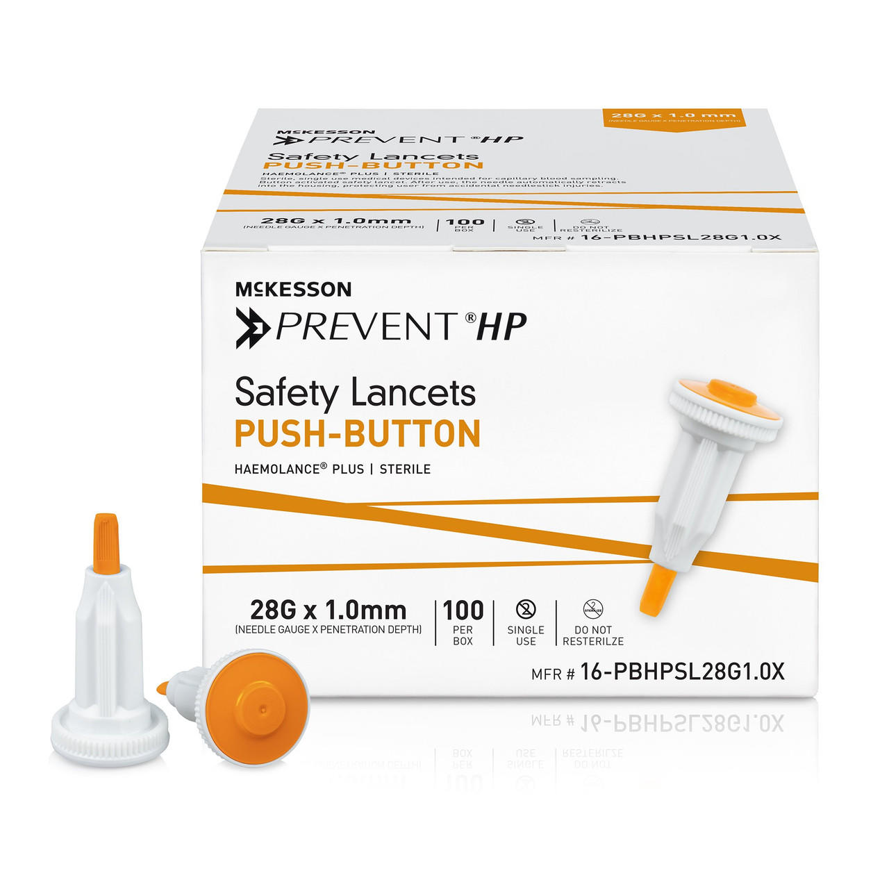 Safety lancets push-button, 28G x 1.0mm fixed-depth, 100-count box