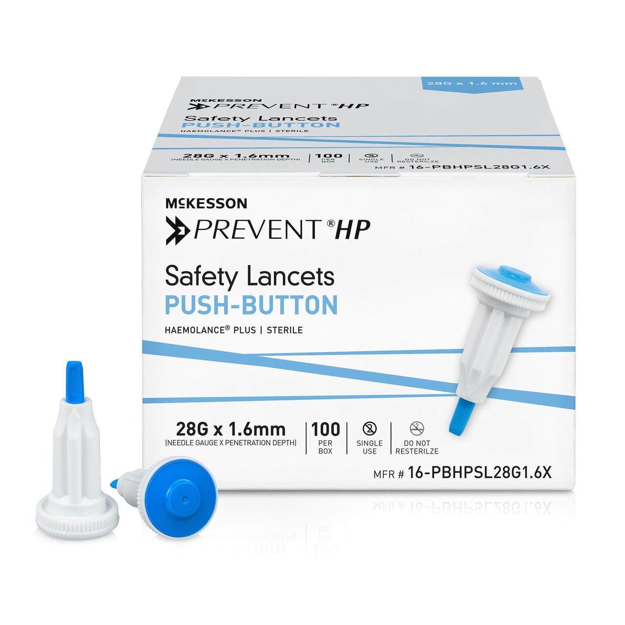 Safety lancets push-button, 28G x 1.6mm, 100 per box