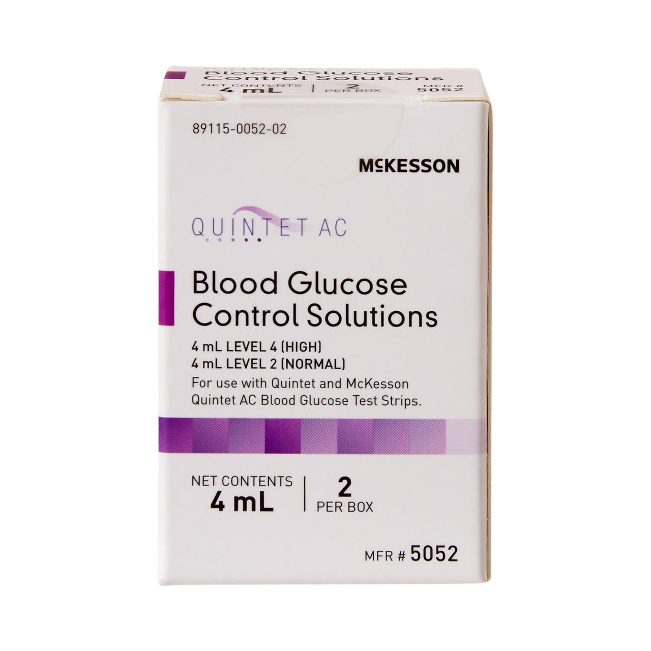 Quintet AC blood glucose control solutions box, 4 mL level 4 (high) and level 2 (normal)