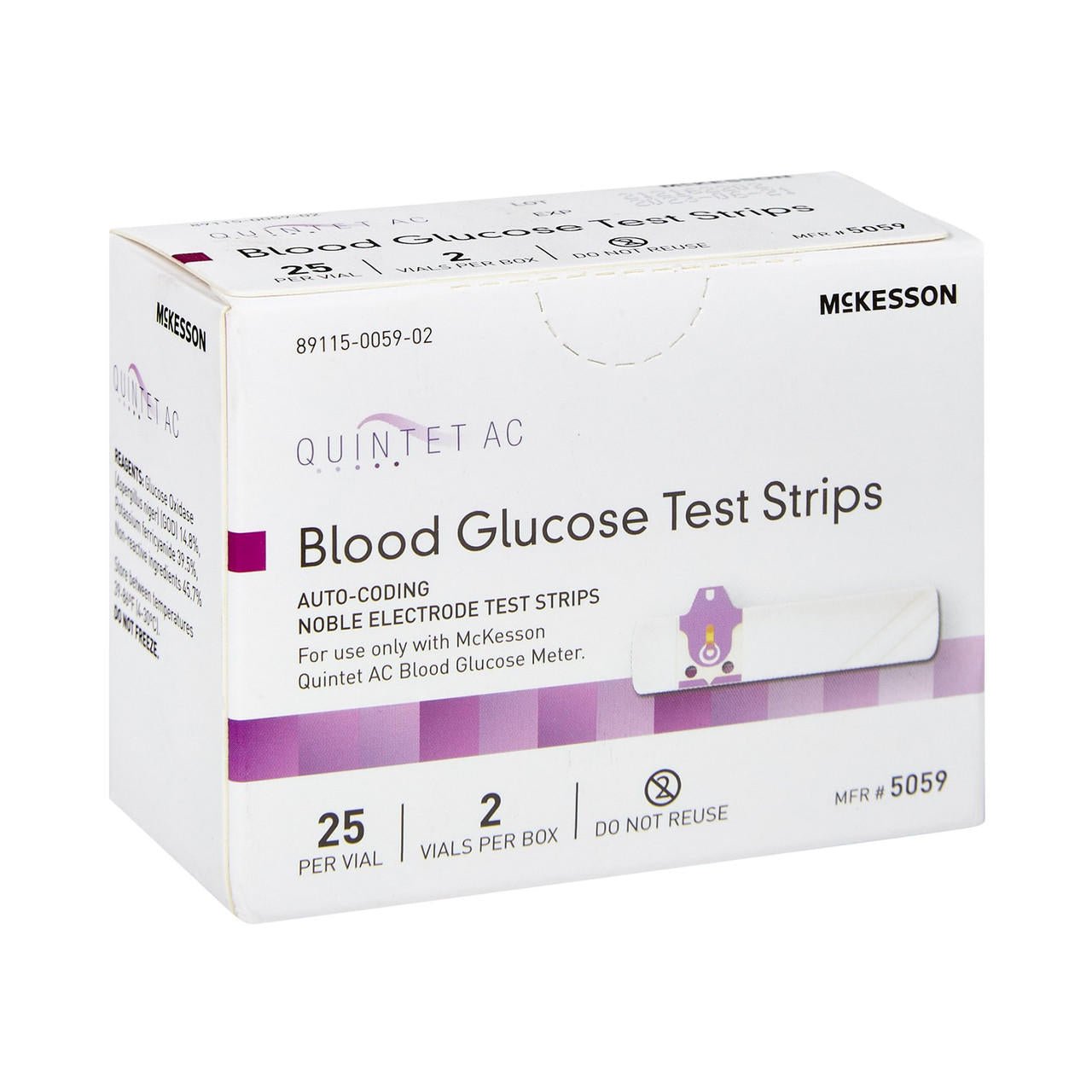 Quintet AC blood glucose test strips box front, auto-coding noble electrode strips