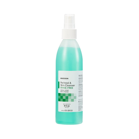 McKesson rinse-free perineal & skin cleanser, 8 oz pump bottle with spray nozzle