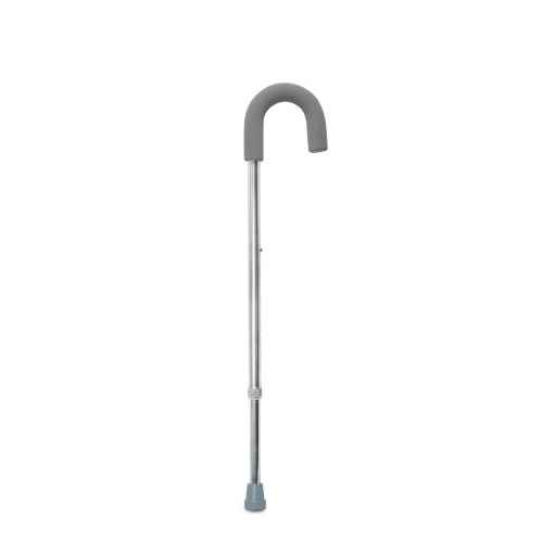 Aluminum round-handle cane, curved grip and rubber tip, 30–39 in height