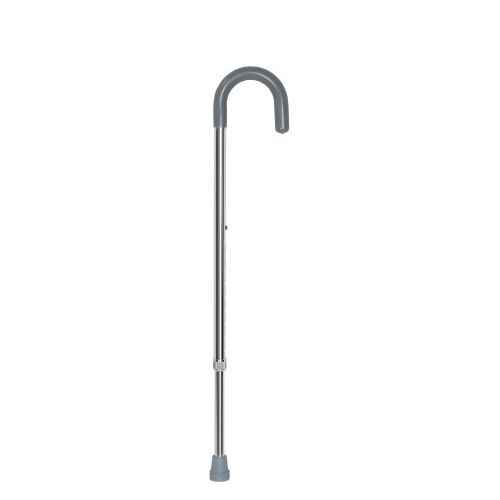 Aluminum round-handle cane with curved top grip and segmented shaft with tip