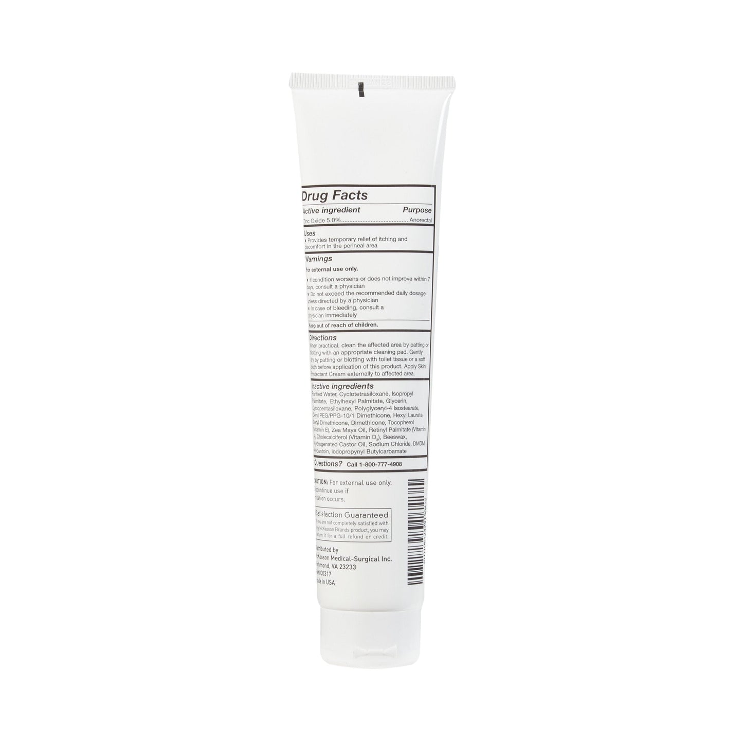 Skin protectant cream tube back label, 6 fl oz marking on white tube