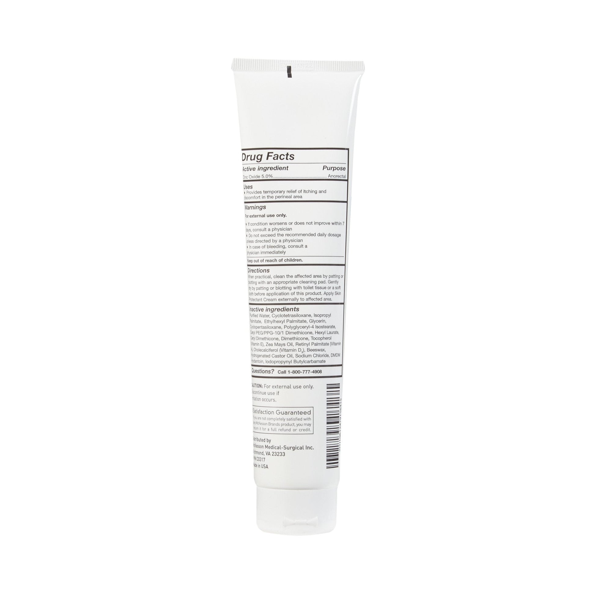 Skin protectant cream tube back label, 6 fl oz marking on white tube