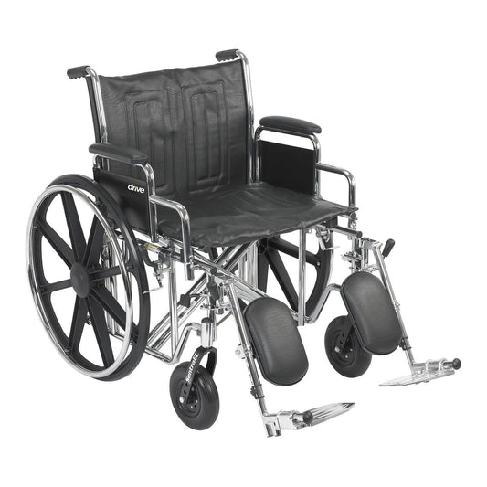 Standard wheelchair with elevating swing-away footrests and detachable desk arms, black seat