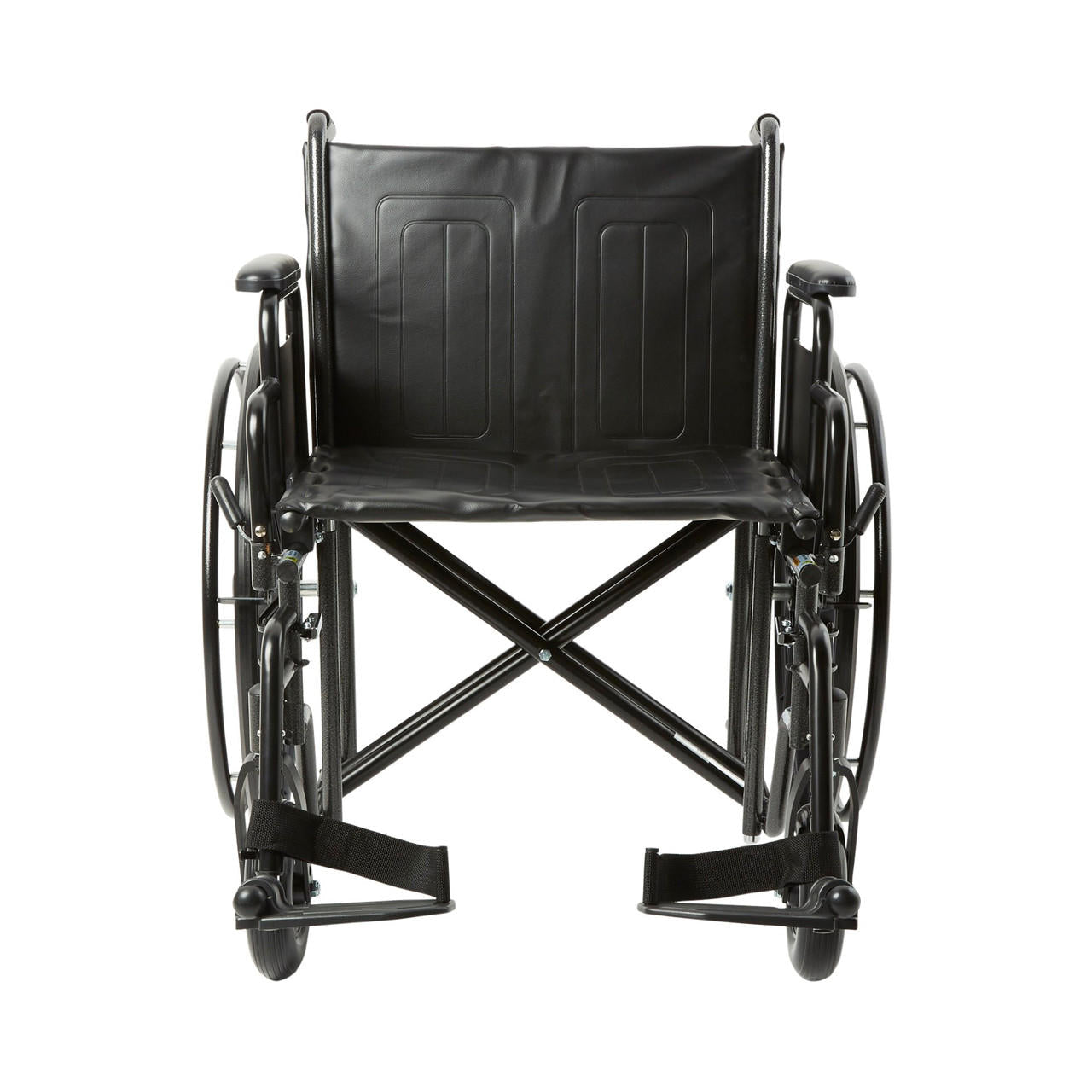 Black 22-inch wheelchair with padded seat and back and armrests
