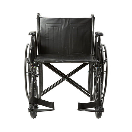Black 22-inch wheelchair with padded seat and back and armrests