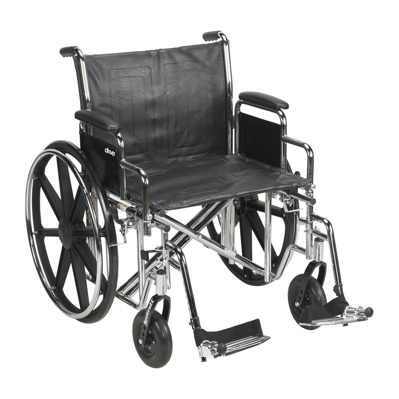 Black 22-inch wheelchair with swing-away footrests and detachable desk arms