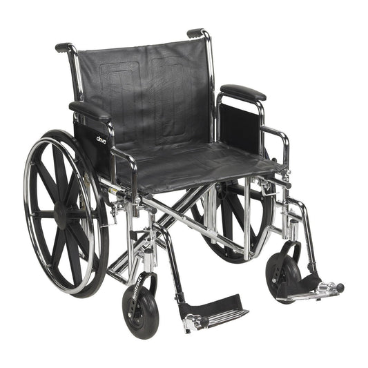 Black 22-inch wheelchair with swing-away footrests and detachable desk arms