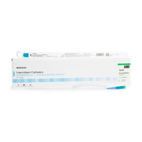 Intermittent catheter, hydrophilic coated, straight tip, 14 Fr, 16 in (30)