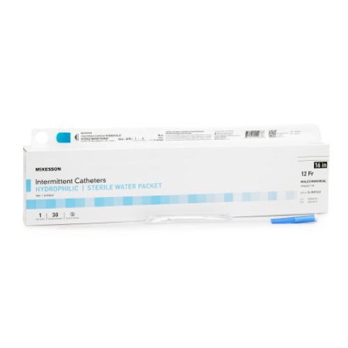 Intermittent catheter, hydrophilic coated, straight tip, 12 Fr, 16 in (30)