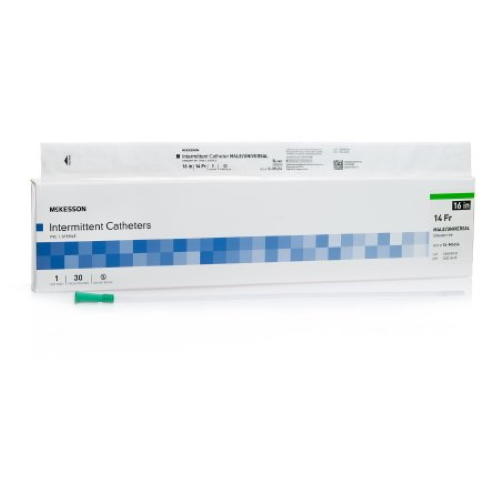 Straight tip PVC urethral catheter, male, 14 Fr, 16 in intermittent—boxed
