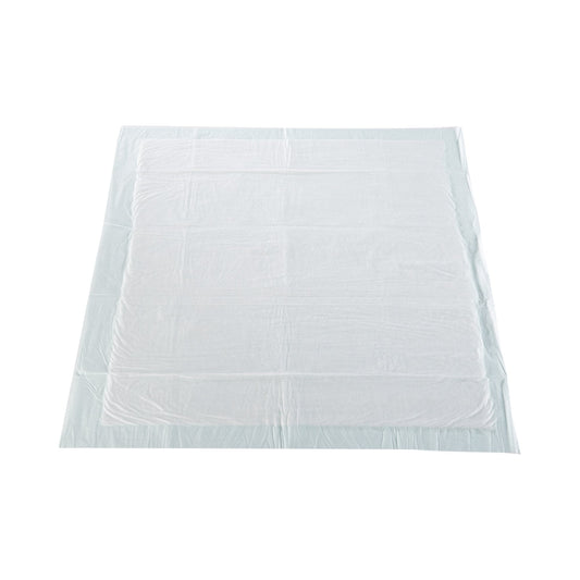 Light blue underpad sheets, folded, moderate absorbency