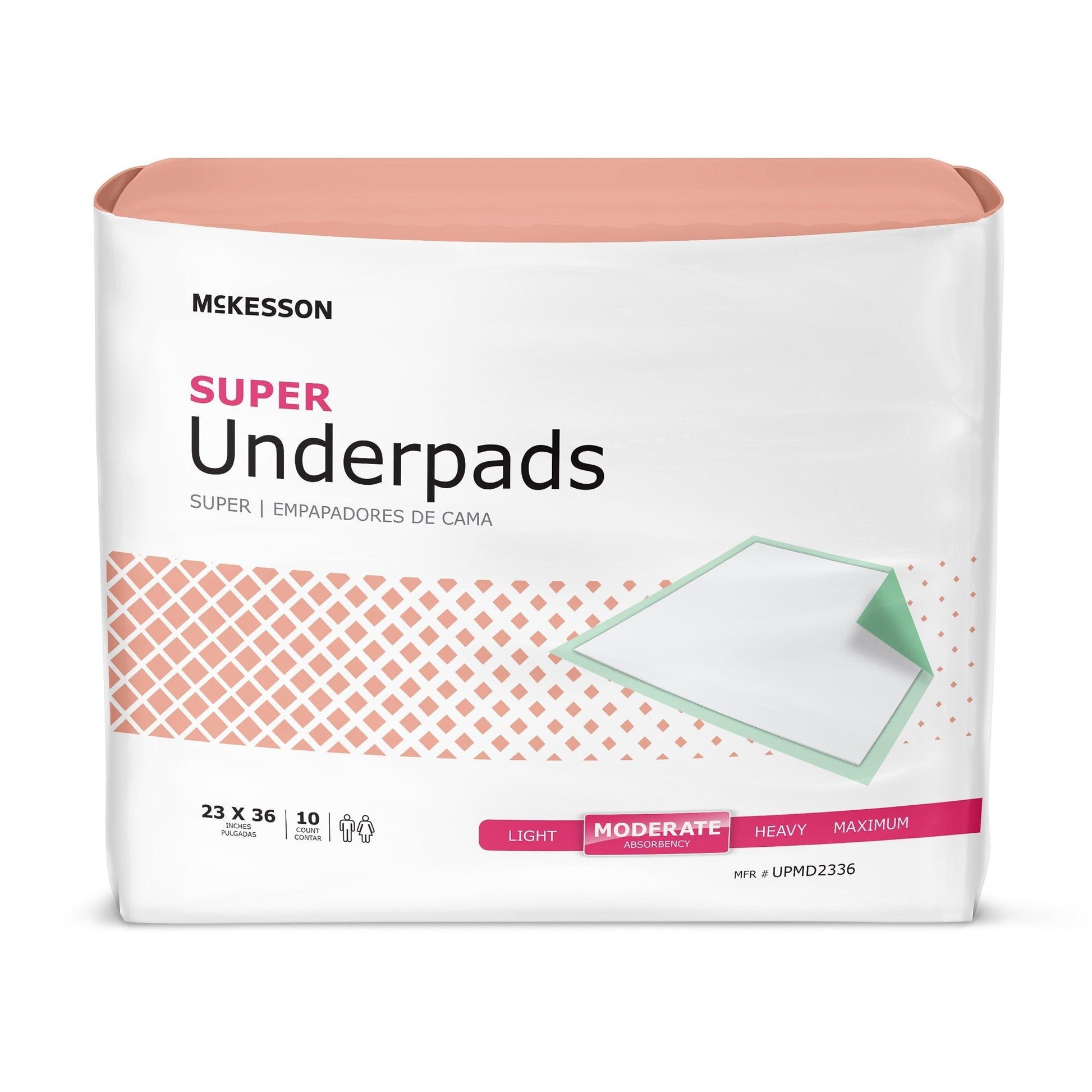 Super underpads, Moderate absorbency, 23 x 36 in, 10 count