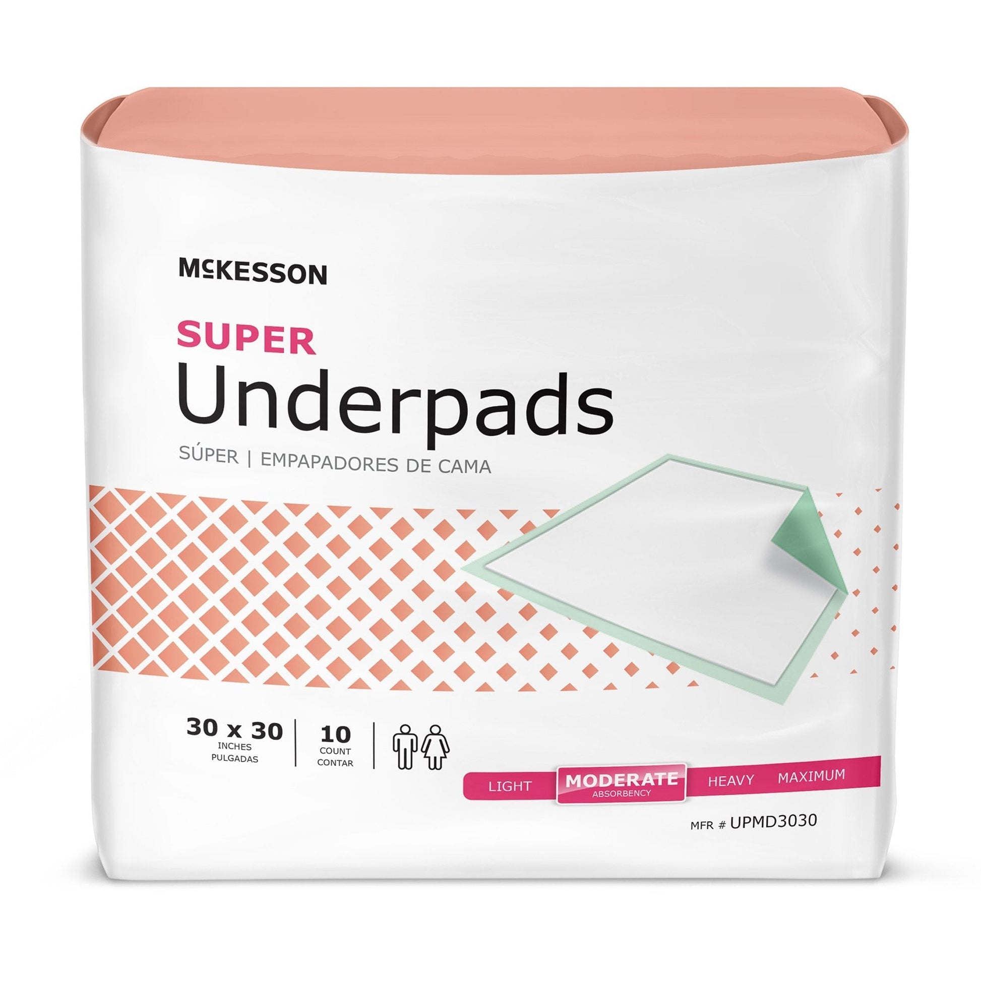 Super underpads, Moderate absorbency, 30 x 30 in, 10 count