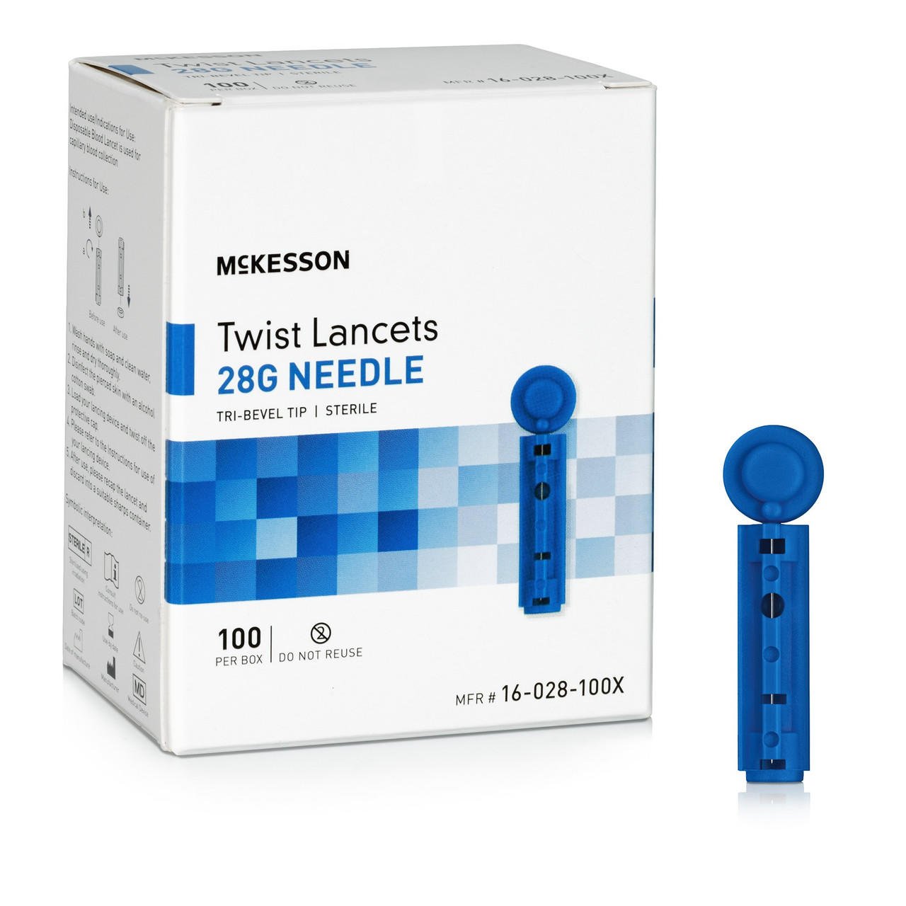 Twist lancet needle box with single blue twist lancet device, 28G gauge