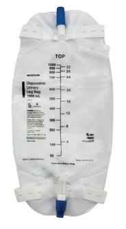 1000 mL urinary leg bag with anti-reflux valve, graduated measurement panel