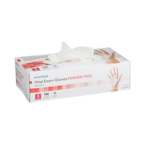 Powder-free clear vinyl exam gloves, S size box with folded glove inside