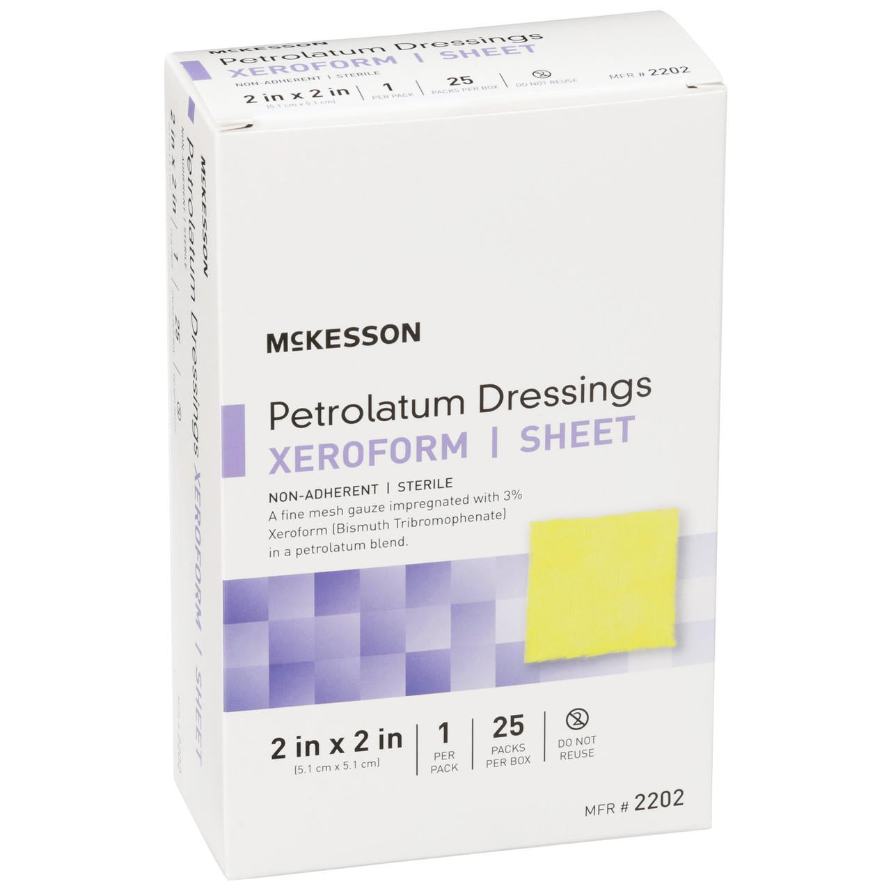 Petrolatum Xeroform dressing sheet 2 x 2 in, sterile, 25-pack box