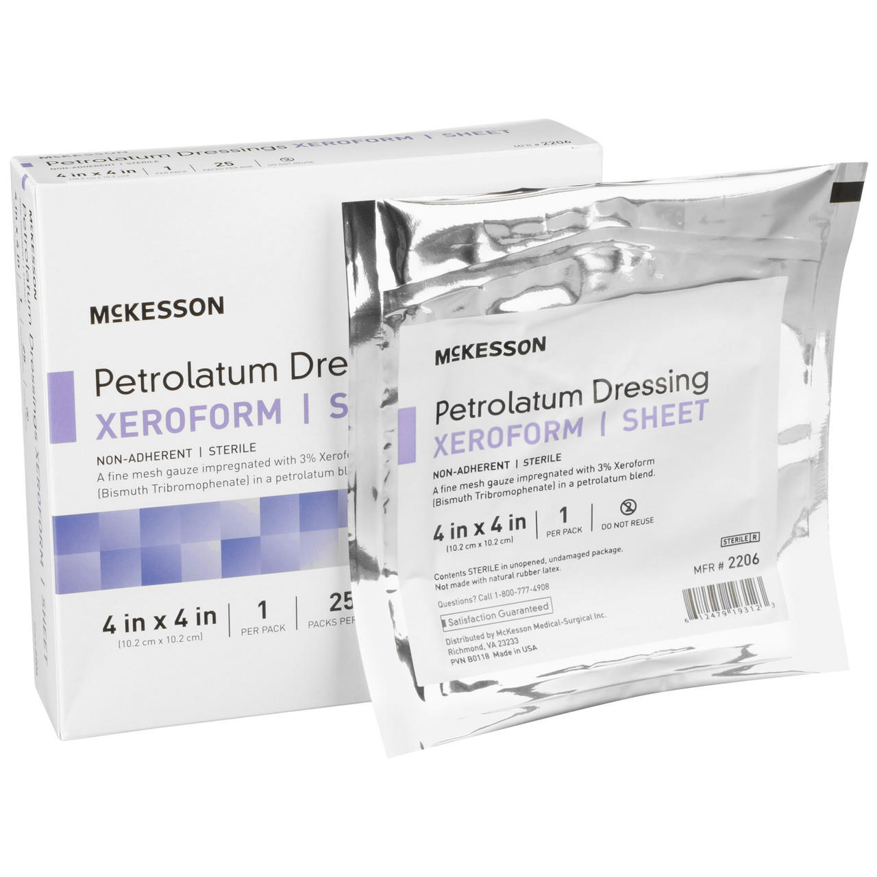Sterile Xeroform petrolatum gauze dressing, non-adherent, 4 x 4 in, sheet pack